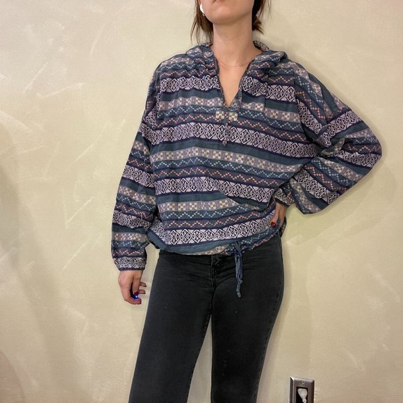 Vintage 90s Paris Sport Club Hoodie in Blue and Pink Print in Size OS - Picture 1 of 9